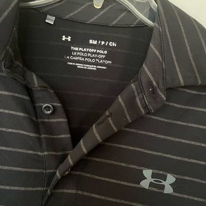Under Armour The Playoff Polo Shirt Mens Striped Black Golf Stretch